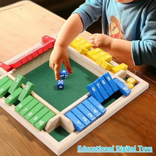 DAYIsjz Jeux de société Shut The Box 4 Couleurs 8 dés Ferme la boîte 4 Joueurs Jeu de dés Jeu en Bois Adulte Jeux en Bois Jeux de dés pour Adultes pour Adultes Enfants Jeu divertissant de Vacances