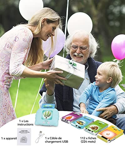 Cartes éducatives,Flash Jouets éducatifs pour Jeunes Enfants de 1 à 6 Ans, Jouets préscolaires pour écouter et Apprendre 224 Mots (Bleu français)