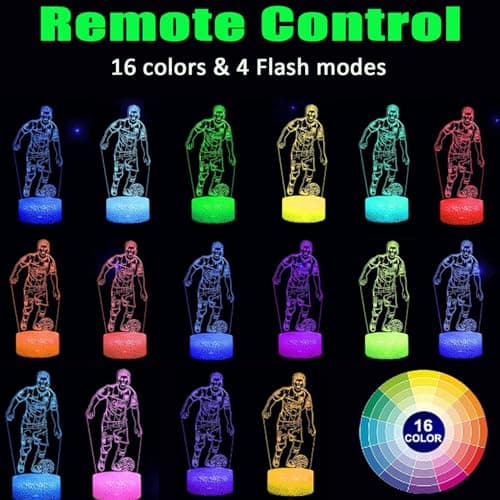 XRR Veilleuse Football avec 2 motifs, Football Lampe 3D Veilleuse à LED, Football Veilleuse Enfant 16 couleurs avec Télécommande Lampe de nuit pour Garçons Filles Ados Hommes