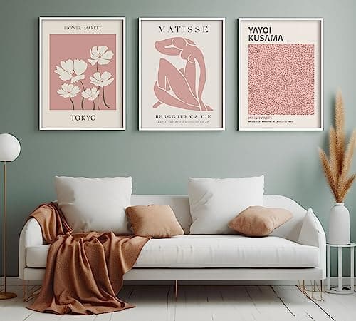 ag.art deco Affiche Decoration Murale 30x40 cm | Affiche Murale pour Salon et Chambre à Coucher | Poster Mural Sans Cadre | Lot de 3 Tableaux (Matisse Rose Pastel)