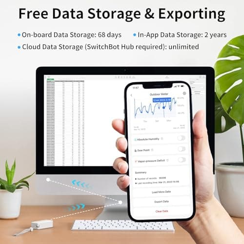 SwitchBot Thermomètre Hygromètre Intérieur Extérieur 3 Pièces, Portée Bluetooth de 120m, Capteur d'Humidité/Dewpoint/VPD/Absolu, Stockage de Données Gratuit à Exporter, 2 Ans de Durée de vie des Piles