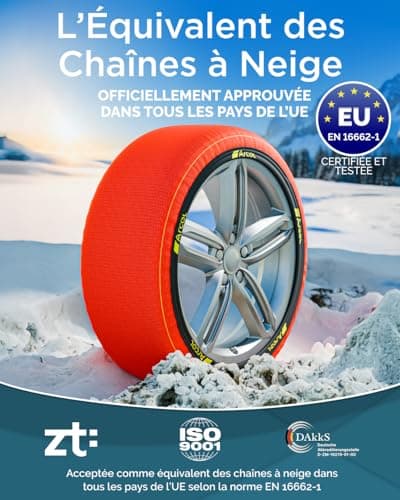 ARCOL Chaussettes à Neige Textile Homologué en 16662-1 - Deux Chaussette Neige pour Auto. Snow Sock Taille XL pour R14-R22 (Les Mesures pour Les Pneus sont Détaillées à L’intérieur) (Control, XL)