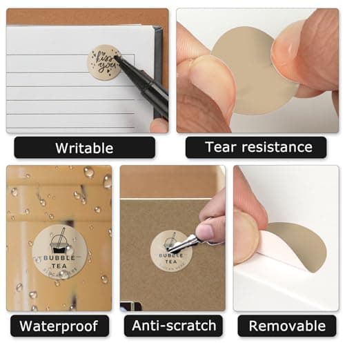 YIKIADA Lot de 500 Étiquettes Thermiques Rondes Adhésives 25 mm Kaki Rouleaux Autocollantes Imperméable Amovible Imprimables pour Bureau École QR Inventaire