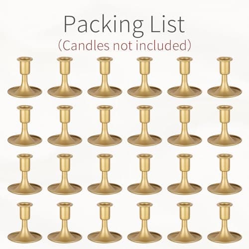 Inweder Bougroir Doré Chandelier Rétro en Or: Lot de 24 Porte-Bougies en Métal Bougeoirs Mariage pour Bougies Conique Perfect pour Centre de Table Noël Fête ou Décoration d'intérieure