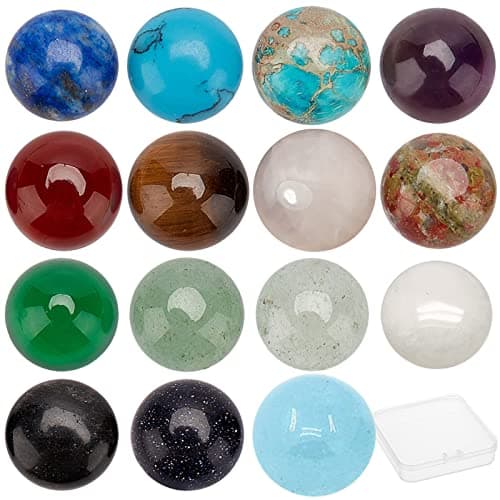 SUNNYCLUE 1 Boîte 30Pcs 15 Couleurs Cabochons de Pierres Précieuses Demi-Rond Chakra Pierres Cristaux de Flatback Perles Naturel Oeil de Tigre Jade Poli pour Boucle d'oreille Collier