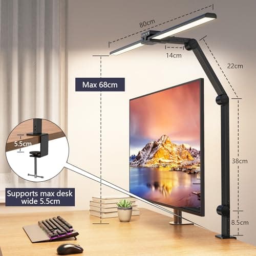 KableRika Lampe de Bureau avec Télécommande, 24W 80cm Double Tête, Grande Lampe Bureau LED Puissante, 4 Luminosité & Températures, lumiere bureau avec pince pour Design, Lecture, Dessin, Moniteur