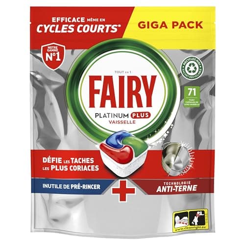 Fairy Platinum Plus Tablettes Lave-Vaisselle All In One Technologie Anti-Terne, Regular, 71 Capsules, Nettoyage Optimal Pour Une Vaisselle Propre Comme Neuve