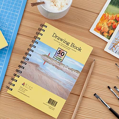 Elan Carnet de Dessin A5, 50 Feuilles 200gsm Papier Lisse, Cahier de Dessin A5, Bloc de Dessin A5, Drawing Book A5, Bloc Dessin à Reliure Spirale, Papier de Dessin, Carnet Dessin Professionnel