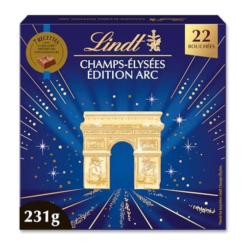 Lindt - Boîte CHAMPS-ÉLYSÉES Édition Arc Assorti - Assortiment de Chocolats au Lait, Noirs et Blancs - Pralinés, Croustillants et Onctueux - Idéal pour Noël, 231g
