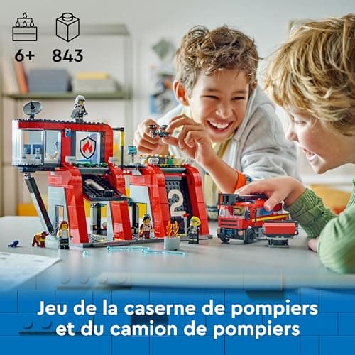 Lego City La Caserne et Le Camion de Pompiers, Jouet de Figurine de Chien et 5 Minifigurines, Jeu Imaginatif et d'action, Cadeau d'anniversaire pour Garçons et Filles Dès 6 Ans 60414