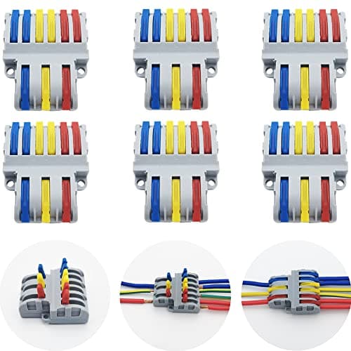 Bornes de Connexion, CESFONJER 6 Pcs Connecteur Electrique Rapide, Connecteurs de Fils Compacts SPL-63 (3 in 6 out)