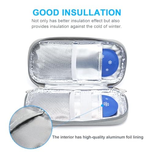 YOUSHARES Pochette Isotherme Insuline - Trousse Isotherme Médicament avec 2 Poche de Glace pour Diabetique, Sac Transport Insuline Voyage pour Stylo d'Insuline, Seringues, Vaccin (Gris