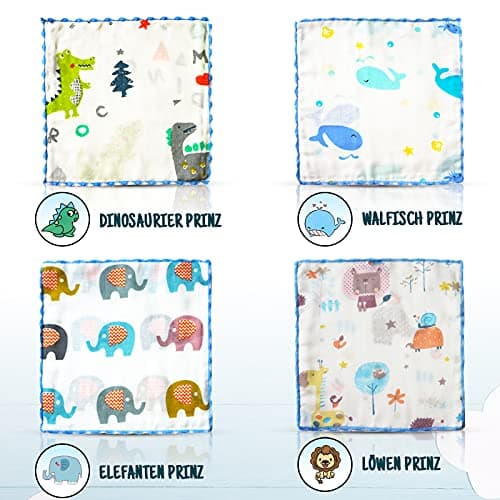 Omilion Lot de Serviettes pour Enfants en Mousseline (18 Pcs.) | Serviettes de Bain pour Bebe en Coton Naturel | Serviette de Visage Bebe | Mousseline pour Bebe Idée 22x22cm