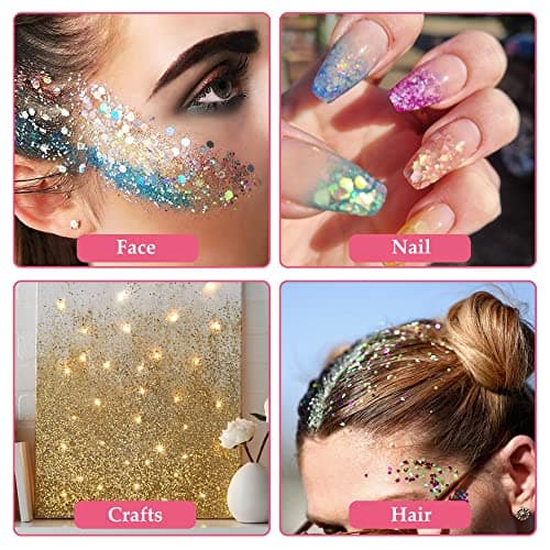 6 boîtes de poudre de paillettes pour ongles, poudre de paillettes avec pinceau éponge, paillettes exquises pour nail art, corps, visage, décoration de festival