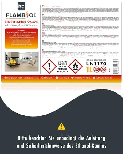 FLAMBIOL Bioéthanol 96,6% Premium 6 x 1 L - pour Cheminée de Table, Cheminée & déco de Jardin - sans Fumée ni suie - A Base de maïs & de Betteraves