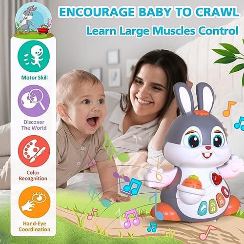 MOONTOY Musicaux Jouet Bebe 1 an Garçon Fille - Jouet Educatif Lapin Rampant avec Musique et lumière -Jeu d'Éveil Sensoriel Enfant 2 Ans,Cadeaux Précoces 6 7 8 9 12 18 24 Mois HA9991