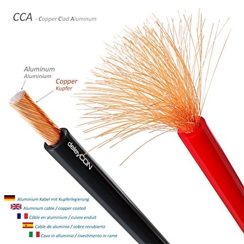 deleyCON 100m Cable pour Haut-Parleur 2x 2,5mm2 CCA Aluminium Revêtu de Cuivre Brins 2x50x0,25mm Marque de Polarité - Rouge/Noir