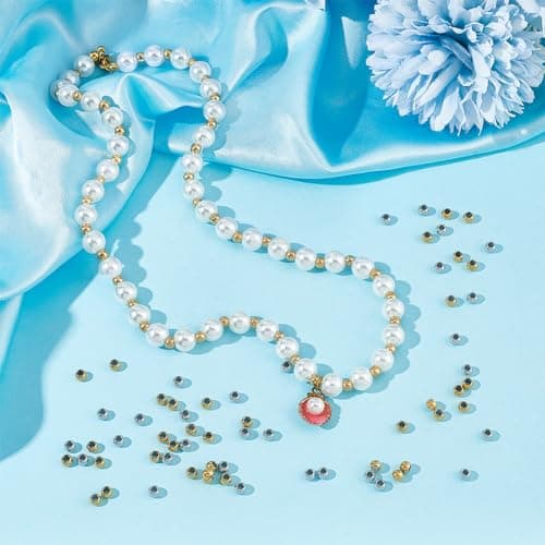 UNICRAFTALE Environ 300 pcs 2 couleurs Perles D'Espacement Rondes 4mm Perles Acier Inoxydable Perles Rondelles Métal Petites Perles Lisses pour la Fabrication de Bijoux Bracelets