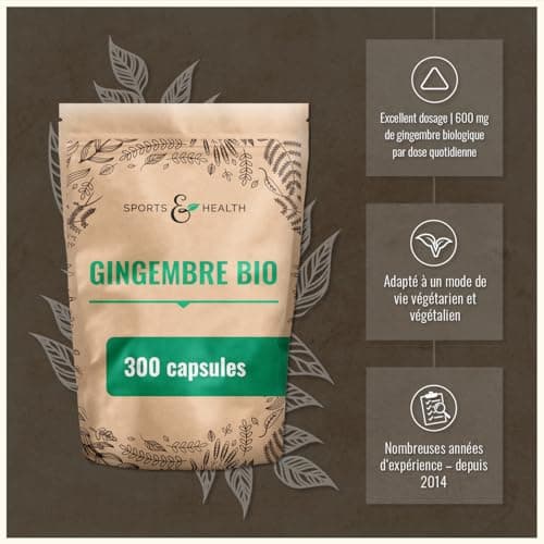 Gingembre gelule - BIO - 300 gélules pleines de gingembre bio - 600 mg par jour - Vegan - Sans additifs - Gélules de gingembre fortement concentrées