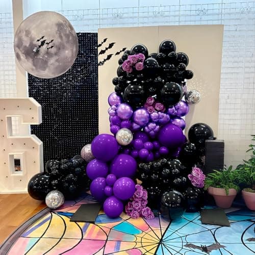 Teselife Ballons Noir Violet, 30Pièces Noir Violet Foncé Métal Violet Confettis Ballon Latex Hélium Ruban Hommes Femmes Genre Anniversaire Mariage Valentin Graduation Proposition Halloween Mascarade