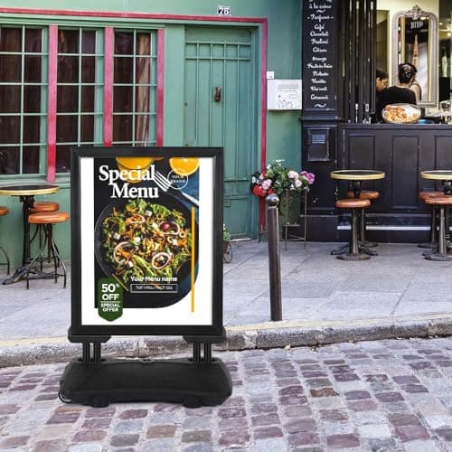 DISPLAY SALES Stop trottoir extérieur WindPro® PREMIUM | Chevalet trottoir au format DIN A1 | Panneau publicitaire extérieur A1 noir | Utilisable des deux côtés pour 2 affiche