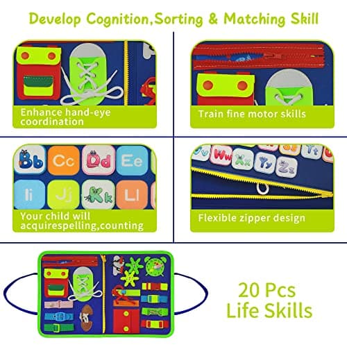 LearnToy Busy Board Montessori Jouet Enfant 1 2 3 4 Ans, 3 Couches Dinosaure Planche Montessori pour Apprendre La Motricité Fine, Jouets éducatifs Jeux Montessori pour Garcon Fille BéBé