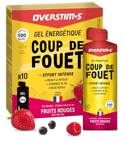 Overstim.s - Gel Coup de Fouet (10 sachets) -Gel énergétique pour le sport (vélo, course à pied...) - Energie instantanée - Efforts intenses - passages difficiles - 100 kcal/gel - Saveur Fruits rouges