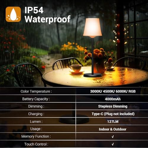 Ainostone 2 Pcs Lampe de Table Sans Fil Avec 3 Température de Couleur +RGB LED Lampe de Chevet Rechargeable Infinite Dimmable Contrôle Tactile IP54 Etanche pour Exterieur Chambre Nouvelle Année Deco