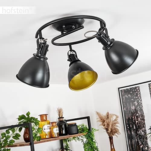 hofstein Plafonnier Koppom en métal noir et or, luminaire rond de plafond à 3 spots orientables pour ampoules E14, ampoule(s) non incluse(s)