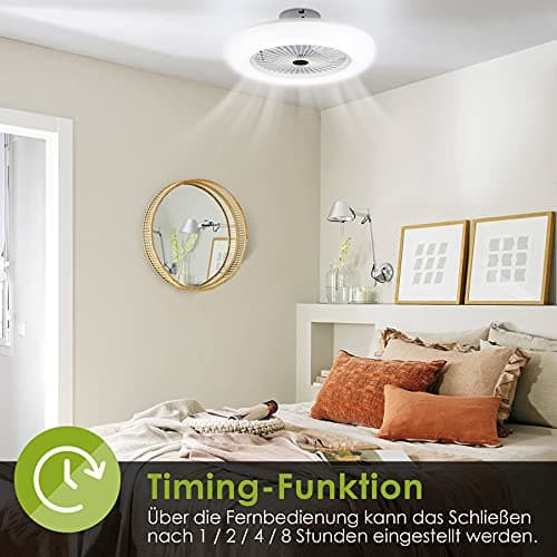 Jopassy Ventilateur de plafond, éclairage 80W, lampadaire LED Ø55cm Lustrateur, avec ventilateur et télécommande, température 3 vitesses et 3 couleurs