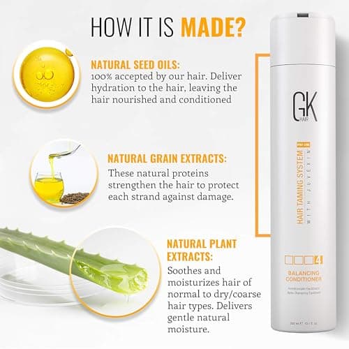 GK HAIR Global Keratin Balancing Conditioner (300ml/10.1 Fl Oz) pour cheveux gras et colorés Utilisation quotidienne après shampooing Nettoyant en profondeur et restaure les niveaux de pH