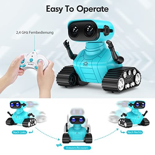 ALLCELE Robot Enfant Jouet,Télécommandés Rechargeables, avec Yeux LED, Musique et Sons Intéressants pour Garçons et Filles à Partir de 3 4 5 6 7 8 Ans Cadeau d'anniversaire(Bleu)