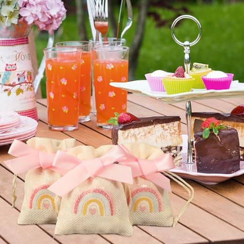 BETESSIN 20pcs Sachet Dragées Arc-en-ciel Bohème en Jute pour Baptême Baby Shower Communion 8x10cm