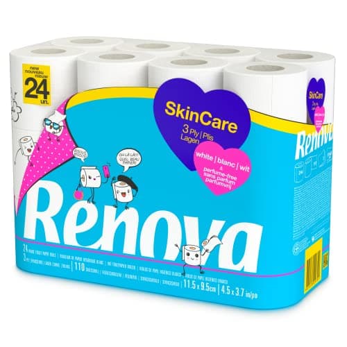 RENOVA SkinCare Papier hygiénique 3 plis blancs, 24 rouleaux
