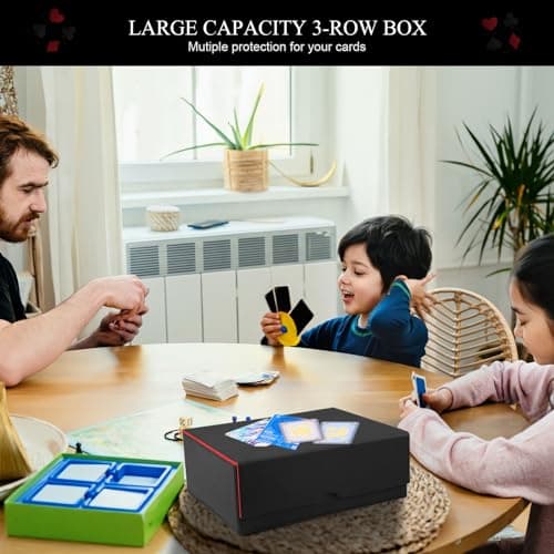 QCXWCJWD Storage Trading Cards Box Compatible avec Magic The Gathering PTCG PKM Cartes, Magnetic Deck Box pour 2400+ YGO Cartes sans Manches, Tray Long Box avec 8 Intercalaires(Noir Rouge)