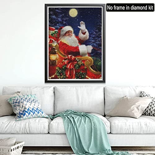 Showker 5D Kit Complet de Broderie Diamant Scène de neige - Peinture Diamant père Noël Rond Point de Croix - Décoration Murale pour Chambre, DIY Diamond Painting Maison 30x40cm