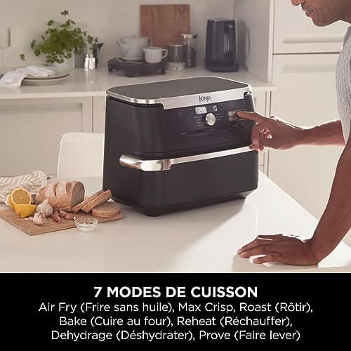NINJA Foodi FlexDrawer Air Fryer 2 Compartiments Avec Séparateur Amovible, Grande Capacité 10.4L, Air Fryer 7-en-1, Max 240°C, Pièces Antiadhésives Amovibles Lavables Au Lave-Vaisselle, Noir