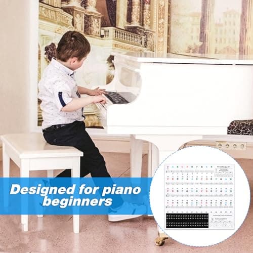Amabro Autocollants imperméables pour clavier de piano de 37/49/54/61/88 touches - Lettres transparentes amovibles - Étiquettes réutilisables pour débutants (multicolore)