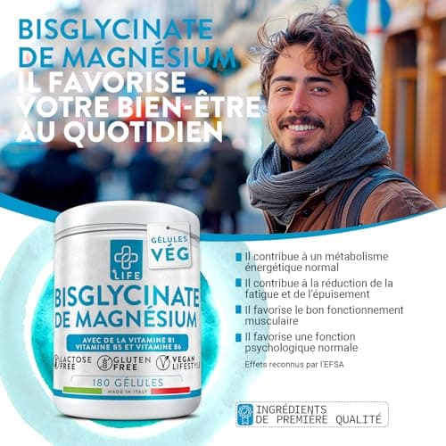 Magnesium Bisglycinate 360 Gélules Piulife® Avec Vitamine B6, B1, B5 Magnésium Organique, Supplément Musculaire, Système Nerveux, Fatigue, Magnesium Glycinate, Magnésium Pour Dormir