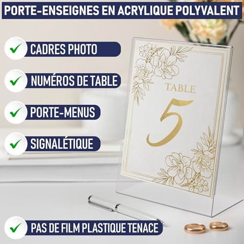 Supports de panneau en acrylique à dos incliné A5 - Cadre photo transparent pour panneaux, brochures, dépliants, menus, affichage - Tableau à message en Plastique (A5 - Lot de 6)