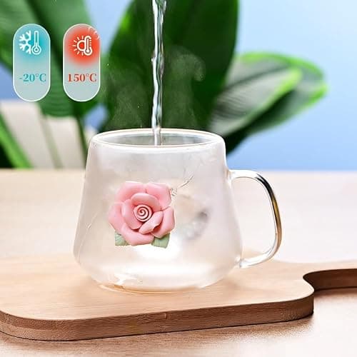 Bafnsiji 2pcs Tasses à café en Verre, Tasse de Verres Cappuccino Latte Macchiato, Tasses de Verres à café à Fleur à Double paroi, Tasses de Verres à Latte isolés, 200ml