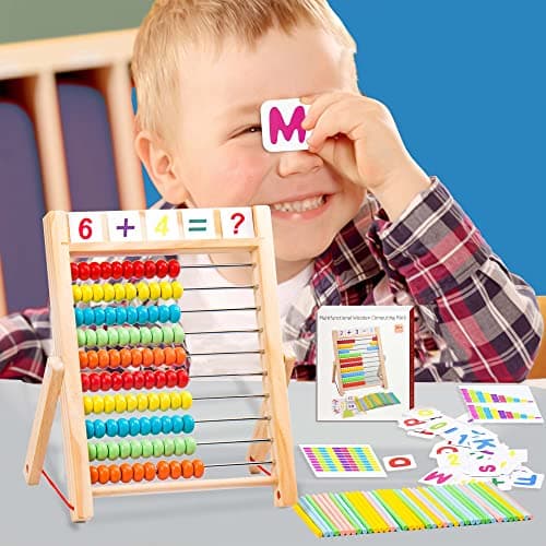 VingaHouse Boulier Règle Calcul Montessori Abacus Mathématique, Cadre de comptage avec 100 Perles/bâtons de comptage/Anglaise Cartes Alphabet numérotées Jouet éducatif pour Les à partir de 3 Ans