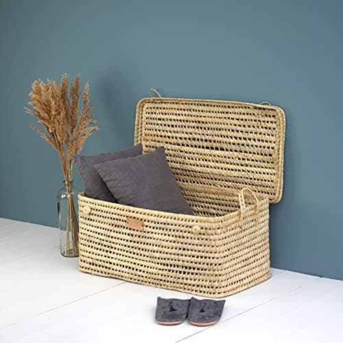Bohome Living - Coffre de Rangement, Malle à Jouets en osier tressé, Déco Bohème Chic (80cm)