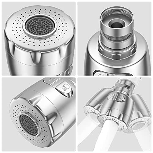 Vinabo Aérateur pour robinet rotatif à 360 °, buse robinet cuisine, évier avec filtre régulateur de tête, 2 modes, aérateur robinet, atomiseur robinet, tête robinet de cuisine, argenté