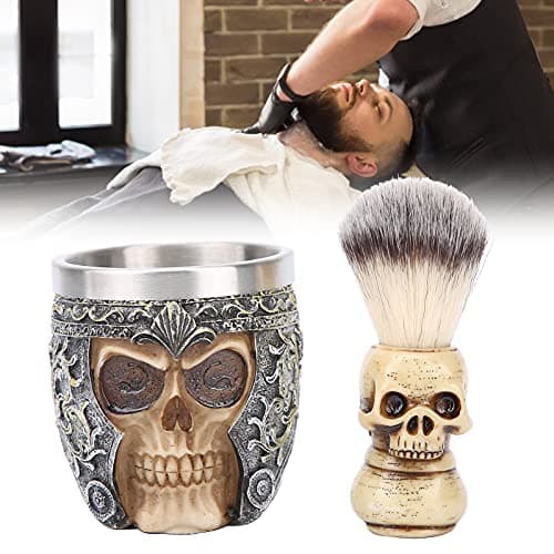 Blaireau De Rasage,Blaireau De Rasage, Ensemble De Rasage De Barbe Pour Hommes, Bol De Rasage En Acier Inoxydable, Ensemble De Brosse à Barbe à Tête De Squelette Pour le Salon De Coiffure à la Maison