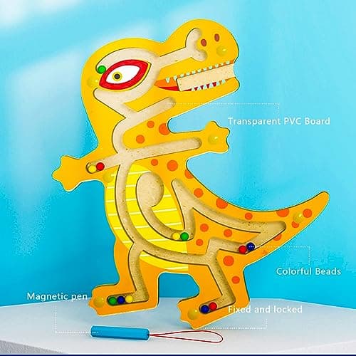 Andux Mini Animaux Jeu de Puzzle Magnétique Labyrinthe Jouet en Bois à Bord pour Enfants MGYX-01 (Tyrannosaurus Rex)