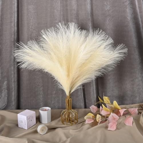 30 Pièces Jaune Pâle Herbe de la Pampa, Fleurs Séchées, Décoration Pampa Sechees, Pampa Herbe, Décoration Fleur Sechees, Pampa pour Mariage, Maison, Salon, Décor Bohème