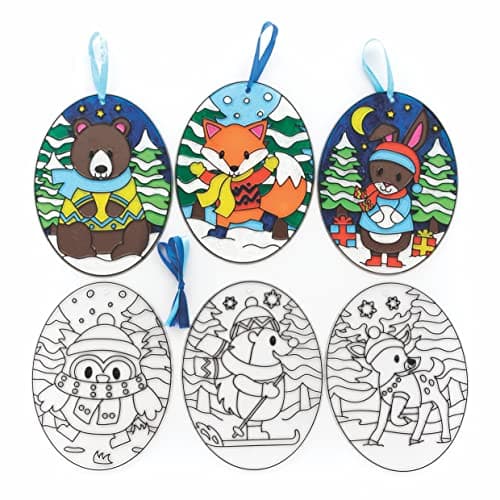 Baker Ross FC289 Attrape Soleil Enfant motif Hiver et Foret - Lot de 6, Décoration Loisirs Créatifs Enfants, Loisirs Créatifs Vitrail, Activites Manuelles pour Enfants