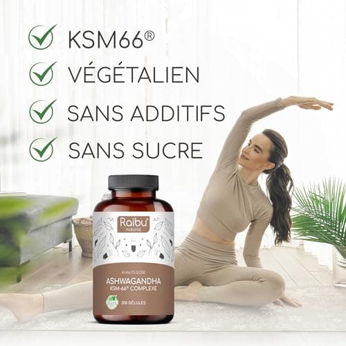 Raibu Ashwagandha KSM-66 200 Gélules - Jusqu'à 7% Withanolides - 1334mg par dose journalière du Complexe Ashwagandha - Sans Additifs Artificiels - Vegan, Naturel, Testé en laboratoire