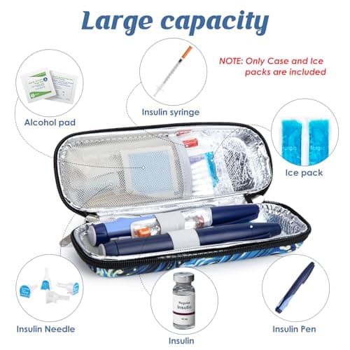 YOUSHARES Pochette Isotherme Insuline avec Poche de Glace, Trousse Isotherme Insuline pour Diabetique, Sac Isotherme Insuline Medicament pour Seringues, Stylo Insuline Voyage, Vague de Mer